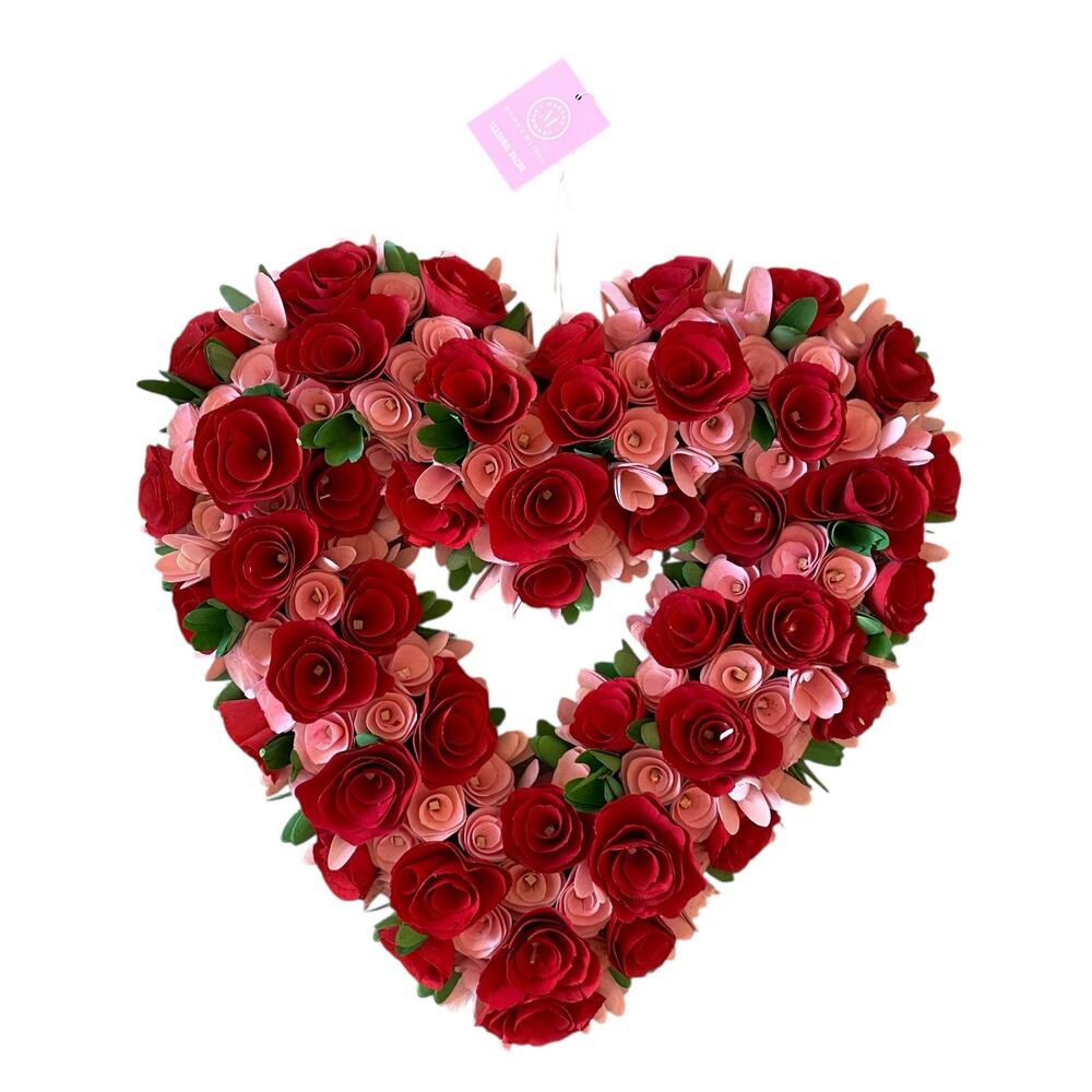 Martha Stewart Wood Curl Heart Wreath 20in Pink & Red Valentines Day Decor NEW